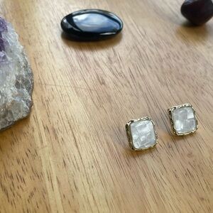 White Moonstone Gold-tone Stud Earrings with S925 Posts